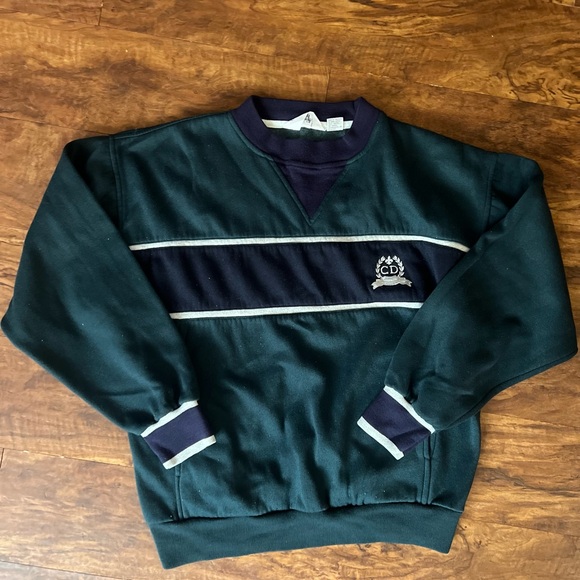 Vintage CD Christian-Dior Ringer Sweatshirt Green Large Boxy Baggy - Picture 1 of 10